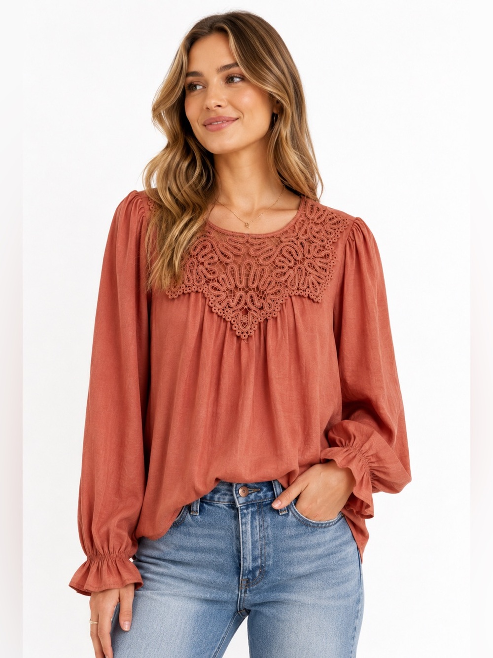 Blu Pepper NWT Dusty Rose Embroidered Lace Yoke Boho Peasant Blouse S